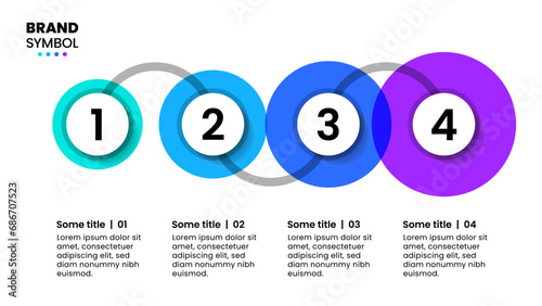 Infographic template. 4 growing circles with numbers and text