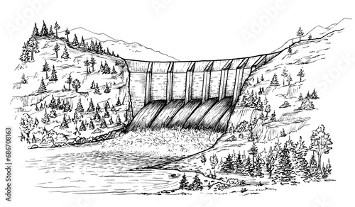 Hydro power station stock illustration