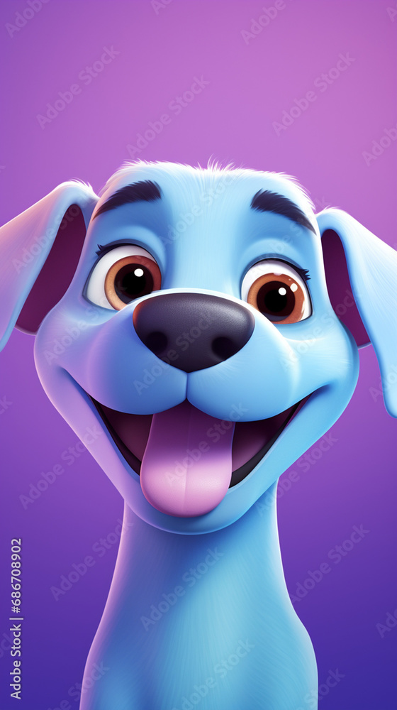 Fototapeta premium happy dog head, cartoon and minimalism, light purple gradient background created with Generative Ai
