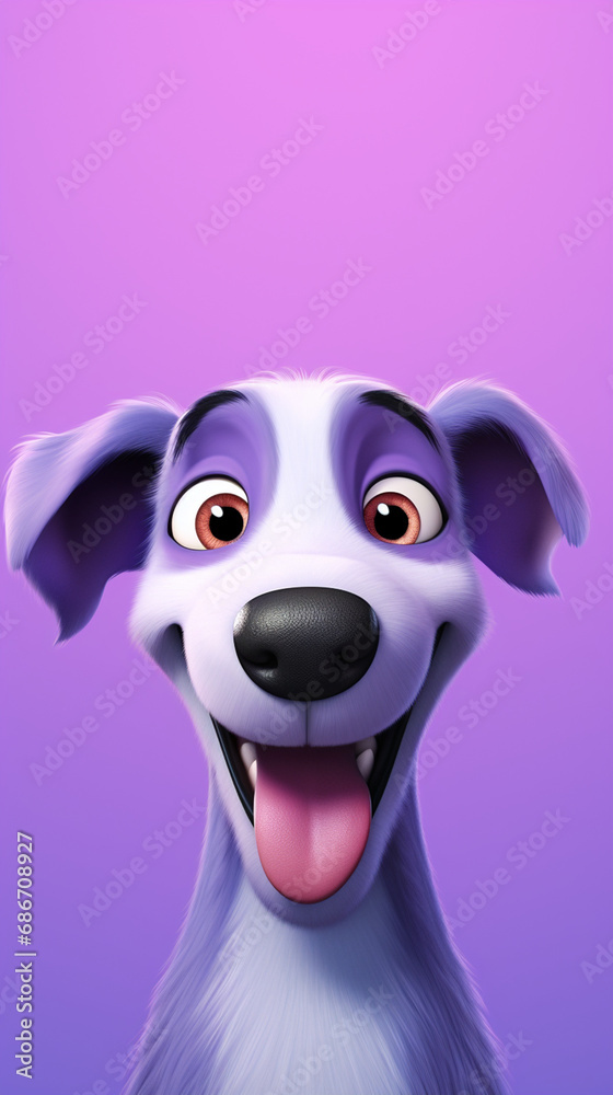 happy dog head, cartoon and minimalism, light purple gradient background created with Generative Ai
