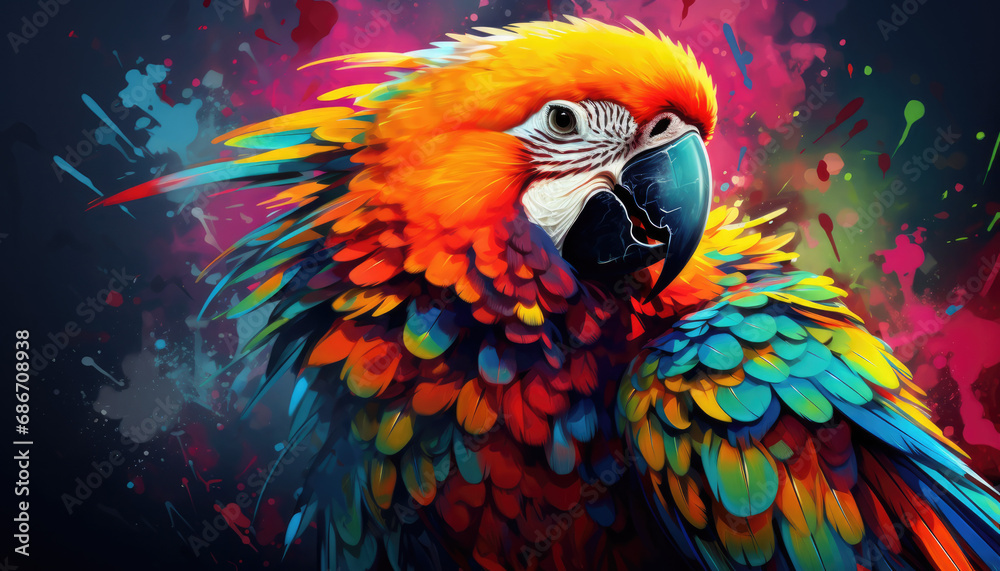 Obraz premium Feathered Fantasy: Vibrant Abstraction of Parrot Whimsy