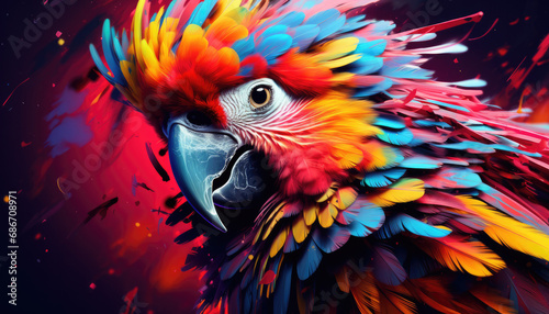Vivid Wingspan: Abstract Delight in Parrot Flight © lore creation