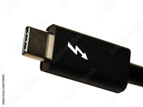 Close up shot of a USB-C on white background