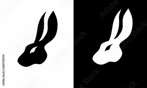illustration vector graphics of black and white rabbit head logo symbol template