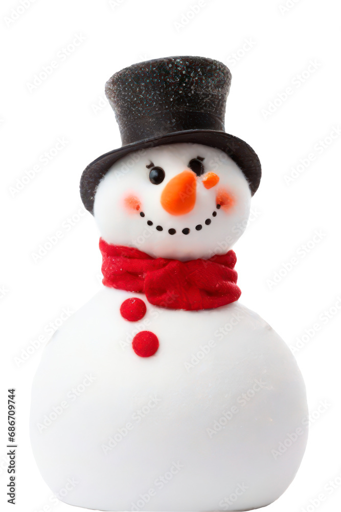 Snowman with black hat and red scarf isolated on transparent background, png file Snowman with black hat and red scarf isolated on transparent background, png file