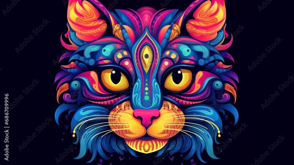 colorful cat head vector illustration in the style.Generative AI