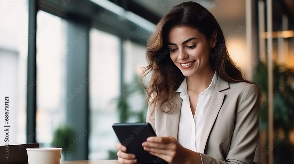 Portrait of Professional business woman working with a mobile phone in office.