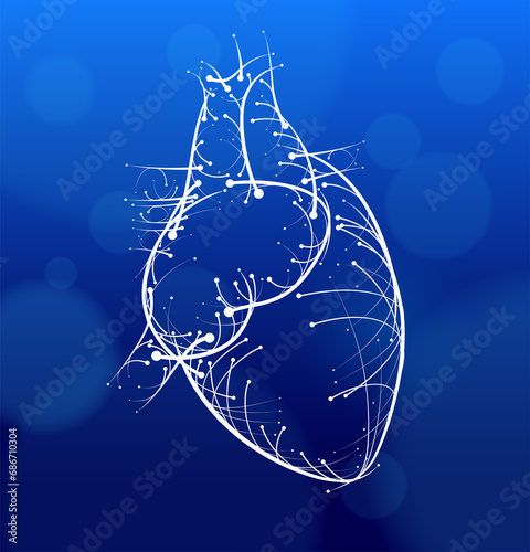 Illustration of white lines and intersection of hearts Modern style on a dark blue background. Used in medicine, commerce, industry and education.