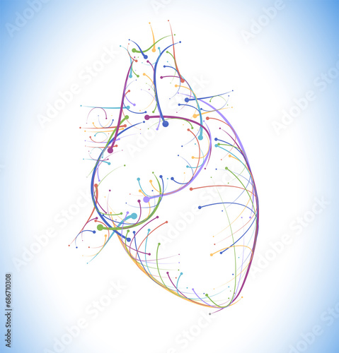 Illustration of colored lines and intersection of heart, modern style on white background. It is used in medicine, commerce, industy and education.