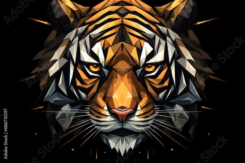 angry tiger head with sacred geometry hand drawn illustration photo
