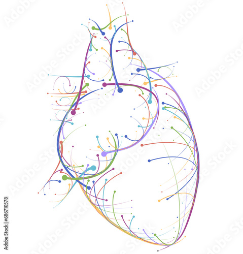 Illustration of colored lines and intersection of heart, modern style on white background. It is used in medicine, commerce, industy and education.