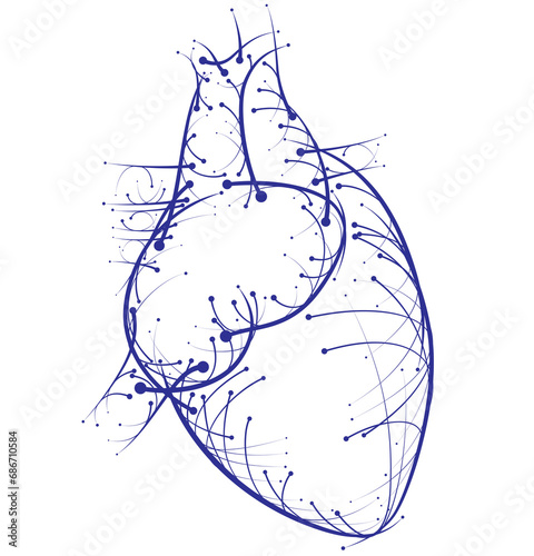 Illustration of blue lines and intersection of hearts Modern style on a white background. Used in medicine, commerce, industry and education.