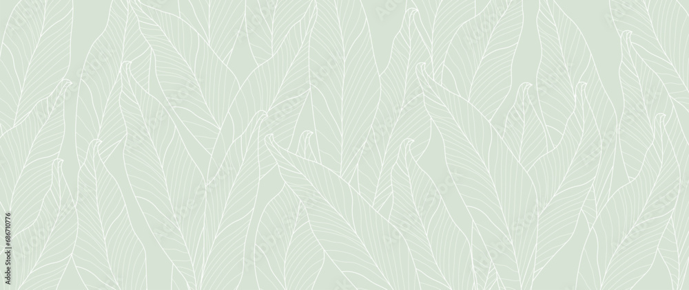 Tropical leaf wallpaper, luxury botanical nature leaf design, vector background with green banana leaf lines. Hand drawn, suitable for fabric design, print, cover, banner and invitations.	 - obrazy, fototapety, plakaty 