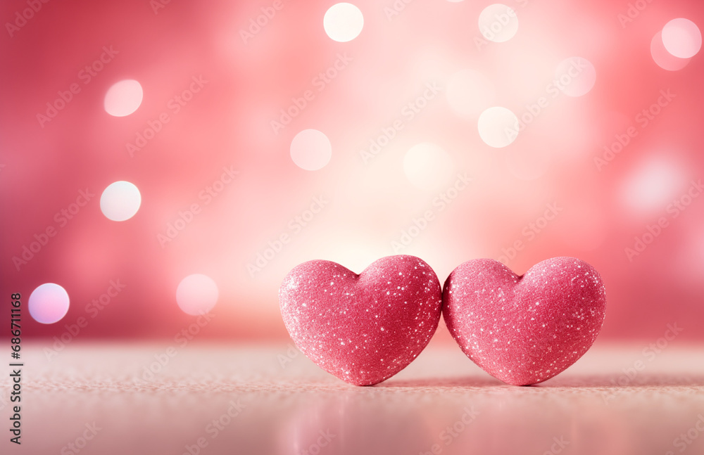 Romantic Valentine's Day Background with Pink Hearts and Rose Bokeh Romantic Valentine's Day Background with Pink Hearts and Rose Bokeh