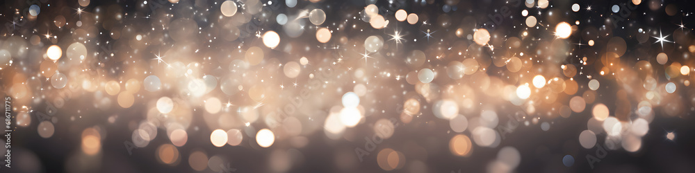 Silber funkelnde Lichter Festlicher Hintergrund mit Textur. Abstrakt Weihnachten glitzernde helle Bokeh unscharf und fallende Sterne. Winter-Karte oder Einladung - obrazy, fototapety, plakaty 