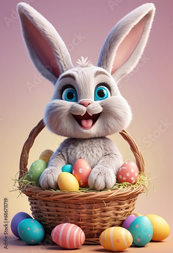 Cute cartoon happy Easter bunny