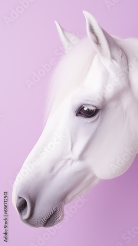 Ultra minimalism photography of a horse, pastel color phone background created with Generative Ai © Andrii Yablonskyi