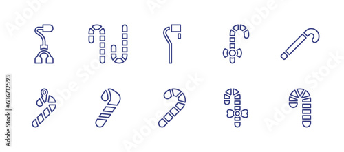 Canes line icon set. Editable stroke. Vector illustration. Containing walking stick  candy cane  cane  christmas present.