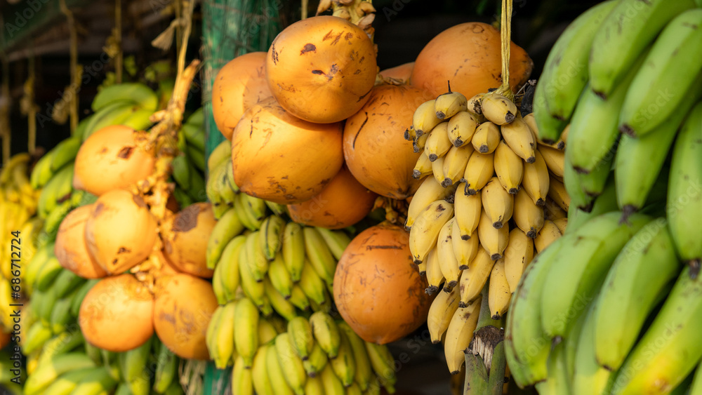 Fruit for sale in fruit stalls at Sultan Qaboos Street in salalah, oman, Dhofar Governorate