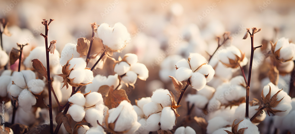 Close up of ripe cotton with white fibers growing on a plantation, Close up of ripe cotton with white fibers growing on a plantation,