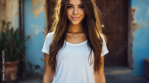 Teen Girl White Tshirt On Blue, Background HD For Designer