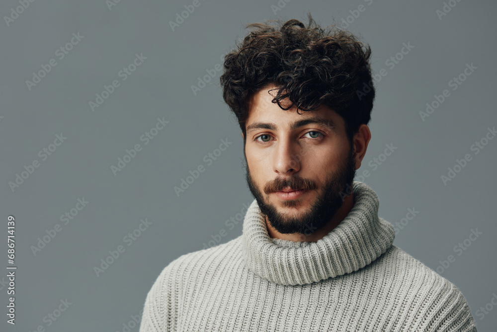 Obraz premium Man person isolated portrait male face casual background young attractive guy adult handsome