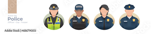 Police picture avatar icons. Illustration of men and women wearing police uniform