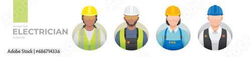 Electrician picture avatar icons. Illustration of men and women wearing worker apron outfit