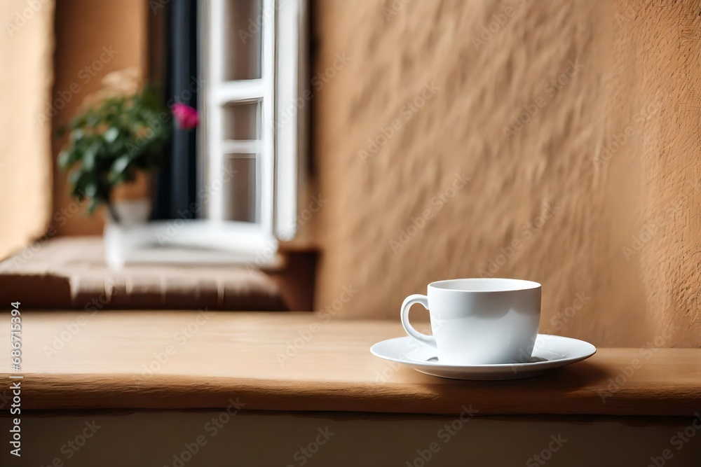 white coffee cup in minimalist stucco background