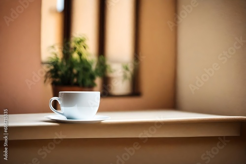 white tea cup in  minimalist beige interior
