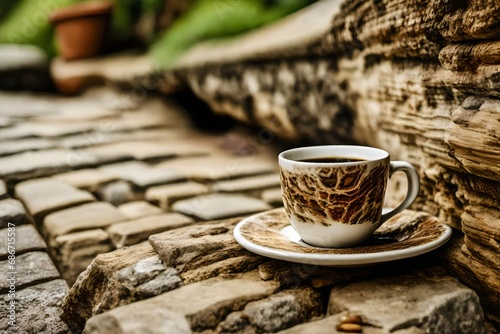 handcrafted vintage coffee cup on old stone background