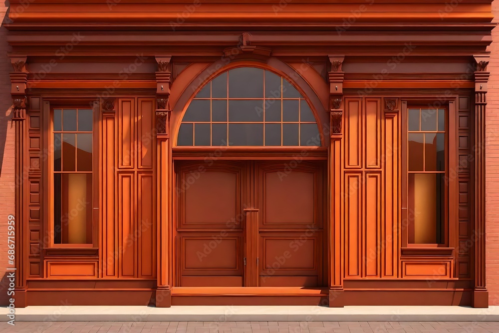 Old Storefront Model vintage orange painted storefront , retro commercial facade template ...