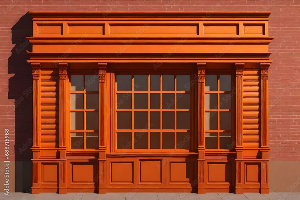 Obraz premium vintage orange painted storefront , retro commercial facade template model