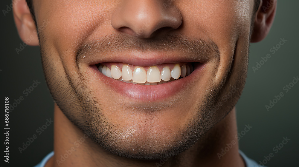primo piano di bocca sorridente di uomo , denti bianchi e curati primo piano di bocca sorridente di uomo , denti bianchi e curati