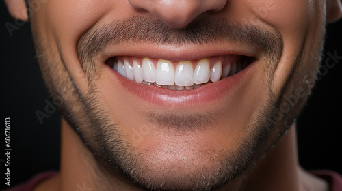 primo piano di bocca sorridente di uomo , denti bianchi e curati  photo