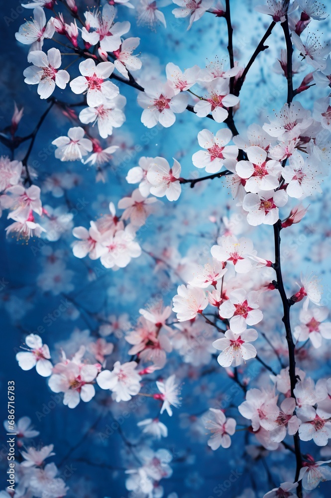 pink cherry or sakura flowers blooming at spring background, blossoming at garden