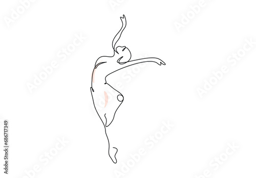 Continuous one line drawing of ballerina in ballet motion dance beauty minimalist dancer vector illustration. Pro vector.
