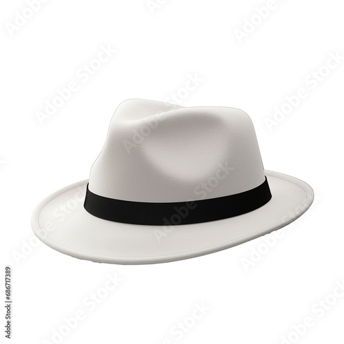 A mockup of a fedora hat, captured from a three-quarter angle, isolated on a white background.