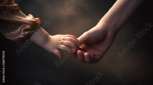 Mother's Day holiday, a woman holding the hand of a child, generative AI