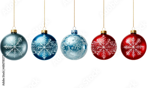 set of colorful christmas balls isolated on transparent background