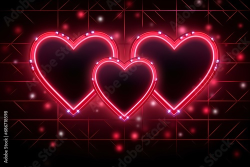Neon glowing red hearts for Valentine's day.