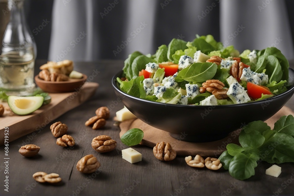 Bowl of Salad with Blue Cheese and Walnuts Bowl of Salad with Blue Cheese and Walnuts