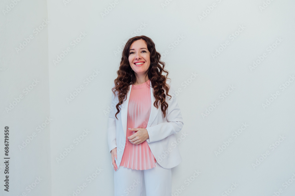 Beautiful woman brunette emotion portrait on white background Beautiful woman brunette emotion portrait on white background