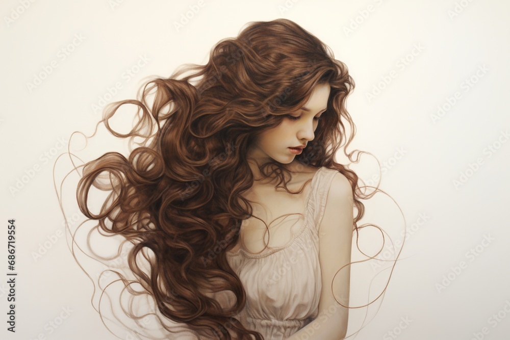 long brown curly hair on white isolated background long brown curly hair on white isolated background