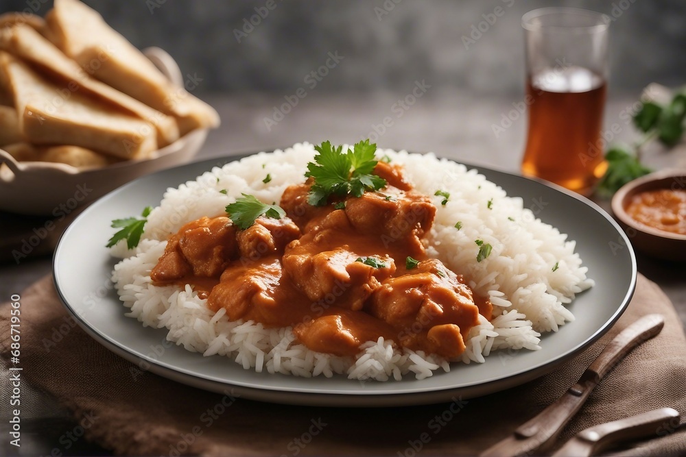 Delicious Plate of Butter Chicken and Rice