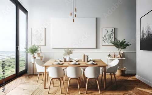 Blank picture frame mockup on white wall Modern living room design  interior  table  room  chair  home  furniture