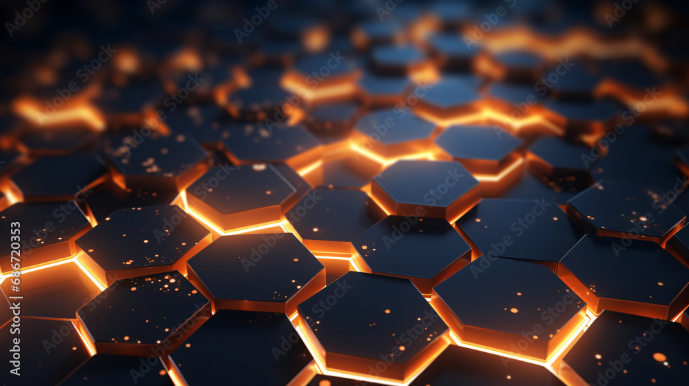 3d rendering of abstract background with hexagons and neon lights. 3d rendering of abstract background with hexagons and neon lights.
