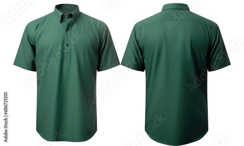 green t shirt with short sleeves in front and back view, mockup, isolated on transparent background