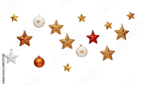christmas decoration set  stars  ball  isolated on transparent background