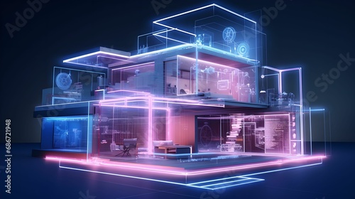 Futuristic House Blueprint with Holographic Elements, innovative design, innovative design, concept, architecture